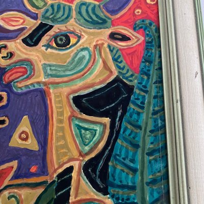 Gouache composition moderne par M. Debiève animaux XXe
