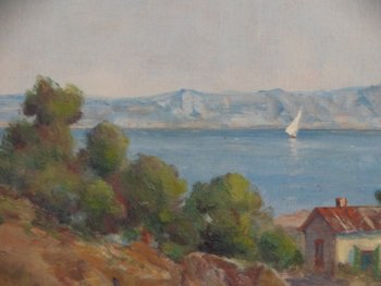 20th century French school. The count. Provencal landscape. Oil on panel signed.