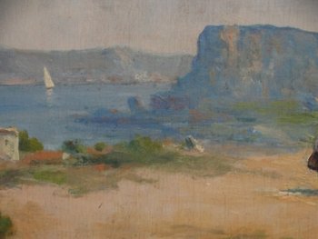 20th century French school. The count. Provencal landscape. Oil on panel signed.