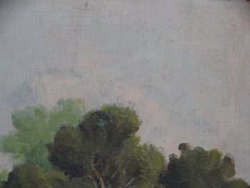 20th century French school. The count. Provencal landscape. Oil on panel signed.