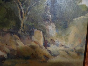20th century French school. The count. Provencal landscape. Oil on panel signed.