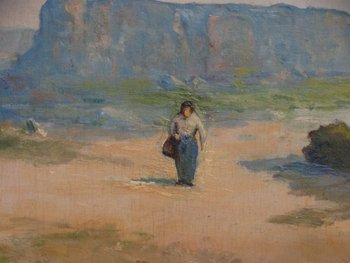 20th century French school. The count. Provencal landscape. Oil on panel signed.
