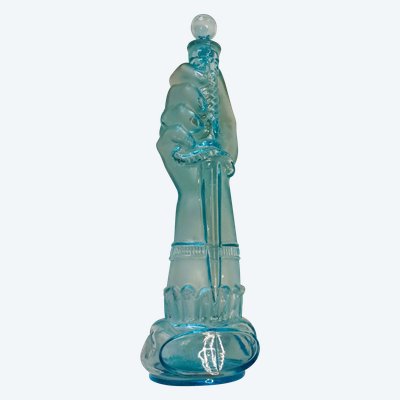 Blue bottle or flask Legras hand with dagger 19th century