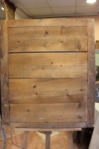 Miroir ancien de cheminée feuille d'or et patine 85 x 99 cm