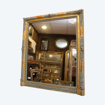 Miroir ancien de cheminée feuille d'or et patine 85 x 99 cm