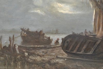 J Suchet, Paysage De Bord De Mer De Nuit, Marseille, Öl auf Leinwand XIX.