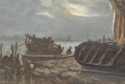 J Suchet, Paysage De Bord De Mer De Nuit, Marseille, Öl auf Leinwand XIX.