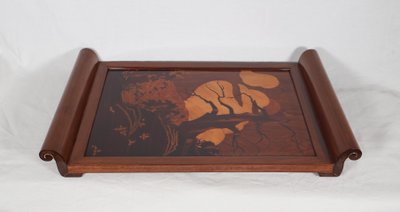 Solid Mahogany And Inlaid Art Deco Tray