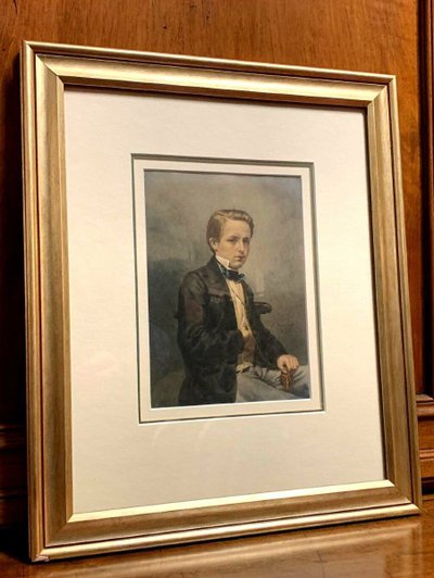 Scuola svizzera del XIX secolo (1856) : Ritratto ad acquerello su carta pergamena