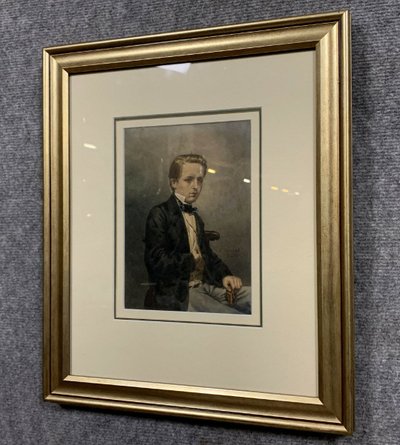 Scuola svizzera del XIX secolo (1856) : Ritratto ad acquerello su carta pergamena