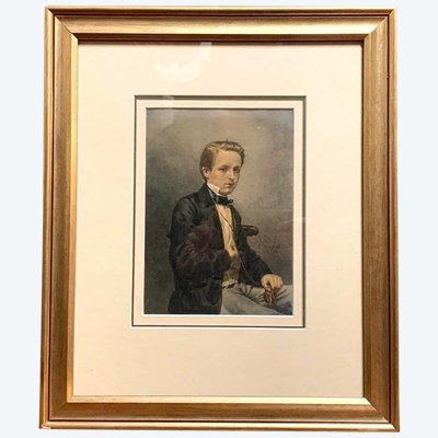 Scuola svizzera del XIX secolo (1856) : Ritratto ad acquerello su carta pergamena