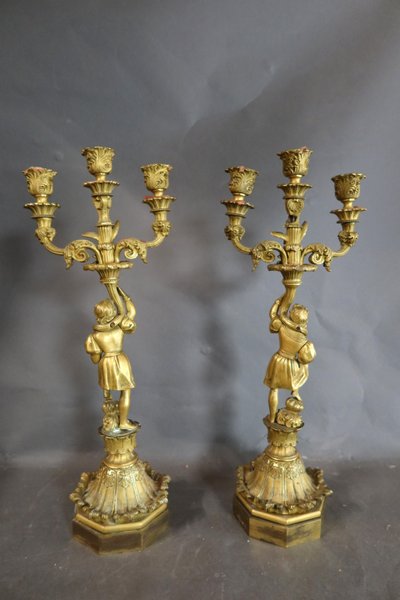 Coppia di candelabri in bronzo dorato XIX secolo