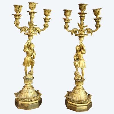 Coppia di candelabri in bronzo dorato XIX secolo