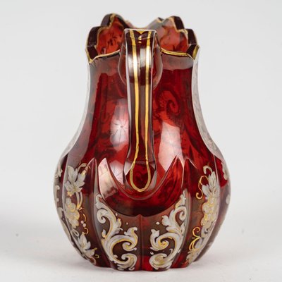 Brocca in cristallo rosso di Boemia in miniatura, fine XIX secolo