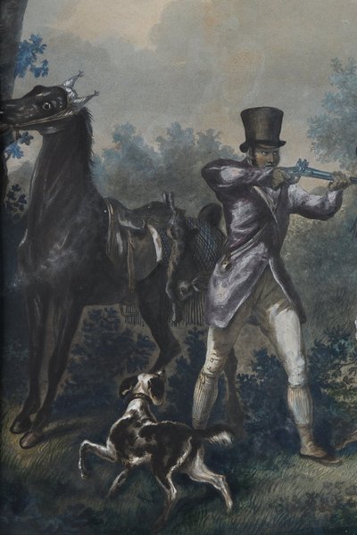 TWO COLOR ENGRAVINGS ENHANCED WITH GOUACHE SIGNED CARLE VERNET