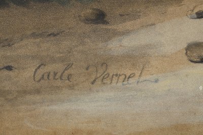 TWO COLOR ENGRAVINGS ENHANCED WITH GOUACHE SIGNED CARLE VERNET