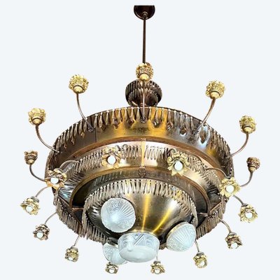 Lampadario Art Déco in rame, diametro 185 cm