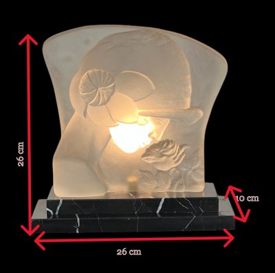 ART DECO PERIOD LAMP IN GLASS PASTE ON MARBLE BASE "WOMAN'S FACE"