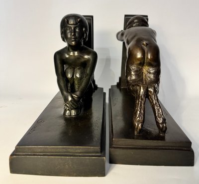 Coppia di fermalibri ArtDeco - Piccoli fauni in bronzo - Paul Silvestre - Susse frères