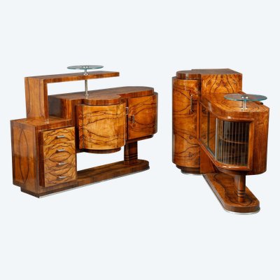 2ER ART DECO MÖBEL AUS NUSSBAUM