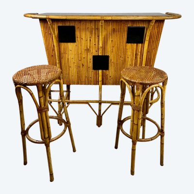 Bar en rotin vintage 1960