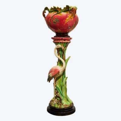 D. Massier, Komplett mit flämischer Rose und Disteln, Jugendstil-Keramik-Barbotine