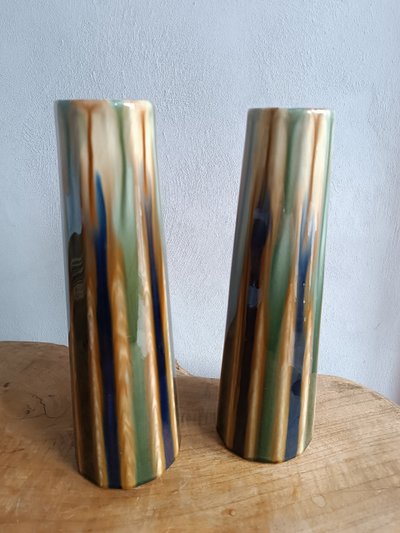 Gustave de Bruyn Pair of Art Nouveau slip vases