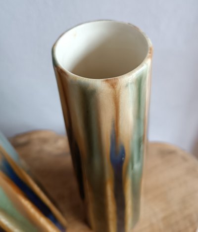Gustave de Bruyn Pair of Art Nouveau slip vases