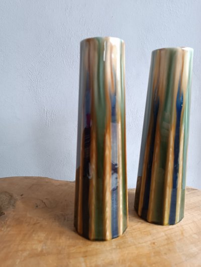 Gustave de Bruyn Pair of Art Nouveau slip vases