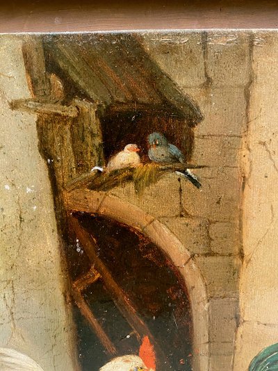 Claude Guilleminet (1821-1885). Scena di fattoria, olio su tavola