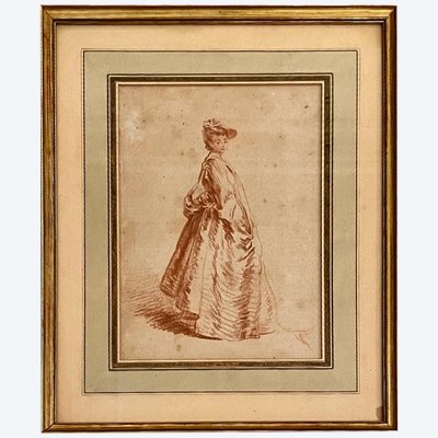 Femme en Pied de Profil portant un Chapeau