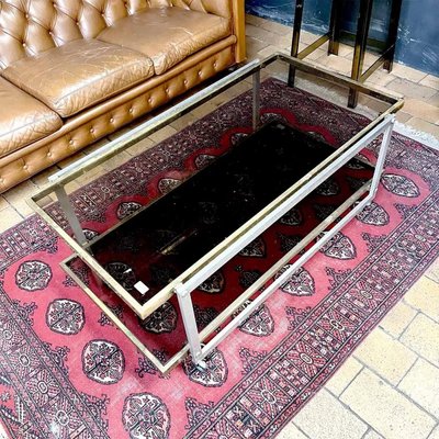 Table Basse En Laiton Et Inox Avec Verre Fumé