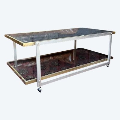 Table Basse En Laiton Et Inox Avec Verre Fumé