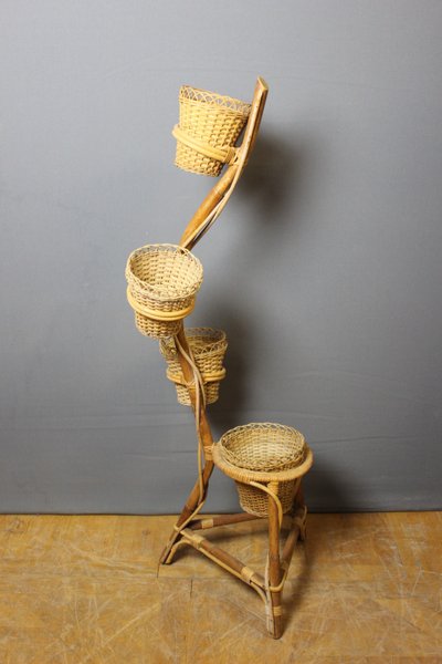 Rattan Plant Holder Circa 1970