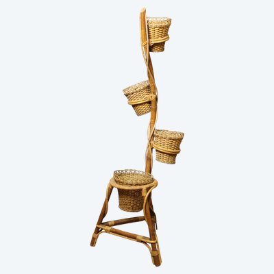 Rattan Plant Holder Circa 1970