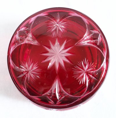 Scatola porta caramelle in cristallo Baccarat con sovrapposizione rosa - etichetta di carta