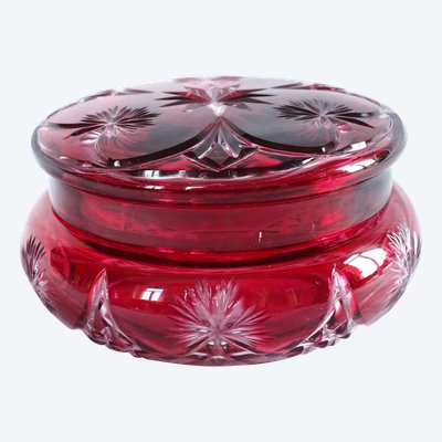 Scatola porta caramelle in cristallo Baccarat con sovrapposizione rosa - etichetta di carta