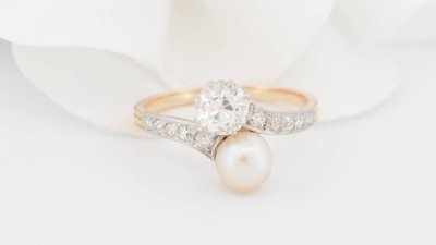 Anello Toi et Moi in oro bicolore 18kt, diamanti e perla coltivata