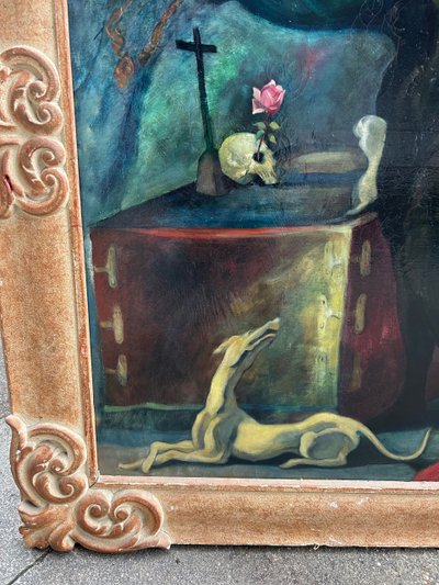 Grand Tableau Portrait En Pied Dans L’esprit Du XVIIème Vers 1920-40