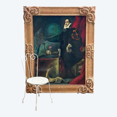 Grand Tableau Portrait En Pied Dans L’esprit Du XVIIème Vers 1920-40