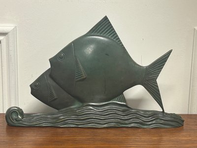  Raro bronzo Art Deco pesce verde patinato circa 1930 