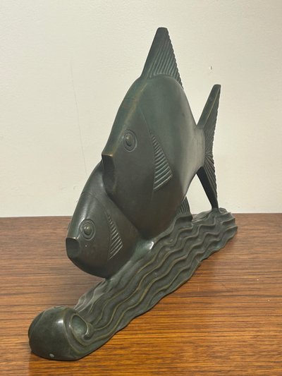  Raro bronzo Art Deco pesce verde patinato circa 1930 