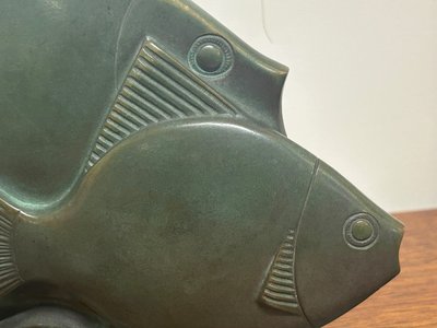  Raro bronzo Art Deco pesce verde patinato circa 1930 