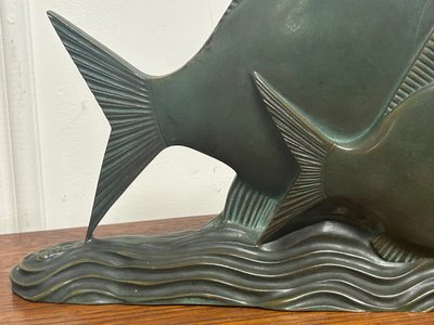  Raro bronzo Art Deco pesce verde patinato circa 1930 