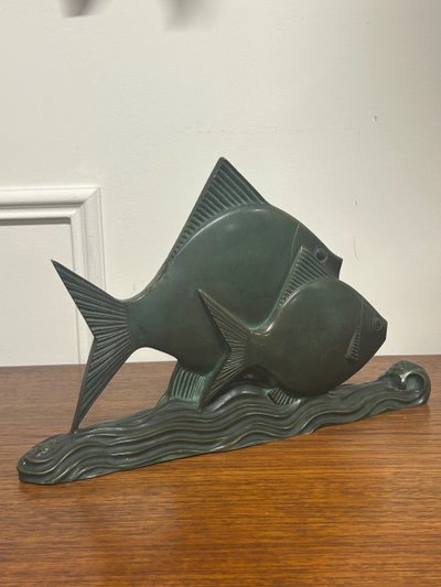  Raro bronzo Art Deco pesce verde patinato circa 1930 