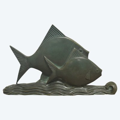  Raro bronzo Art Deco pesce verde patinato circa 1930 