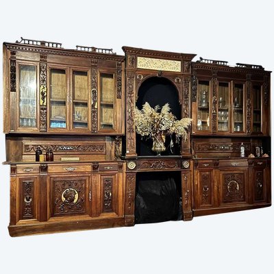 Norman Library Woodwork in Louis XIII Style in Walnut and Gilding