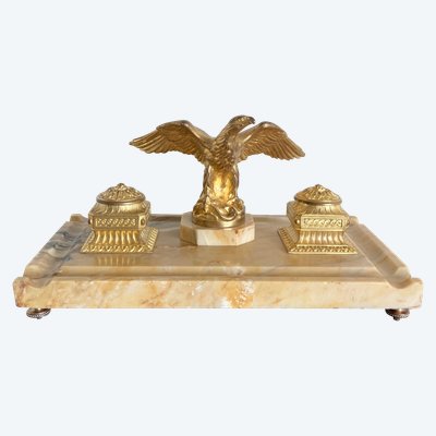 Tintenfass aus vergoldeter Bronze und gelbem Siena-Marmor, spätes 19. Jahrhundert