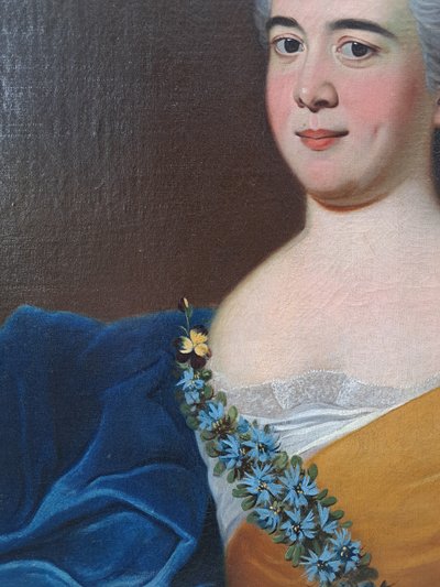 Ecole Du XVIIIème Siècle, Portrait De Dame à la robe bleue Signé Au Dos Hubart 1741