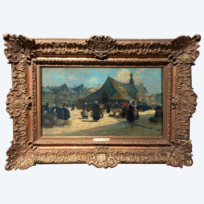 Fernand Le Gout-gérard (1856-1924), The Market in Front of the Halles in Auray
